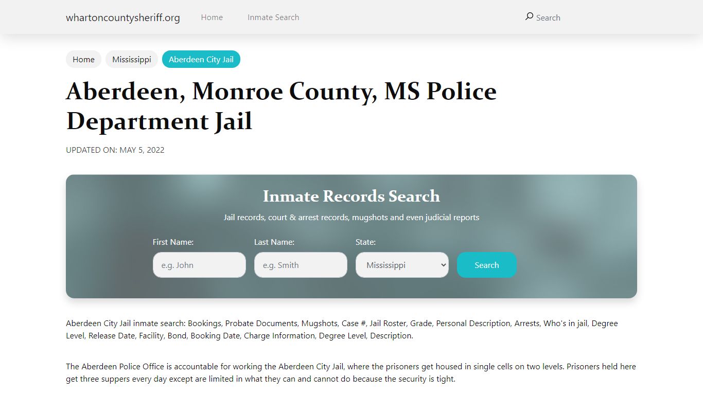 Aberdeen, MS City Jail Inmates, Arrests